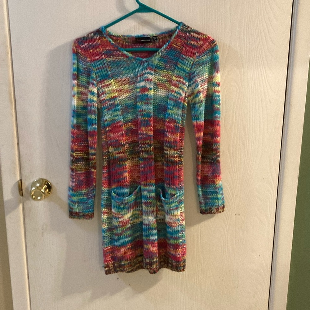 Girls multi-color Knit sweater dress/tunic. large